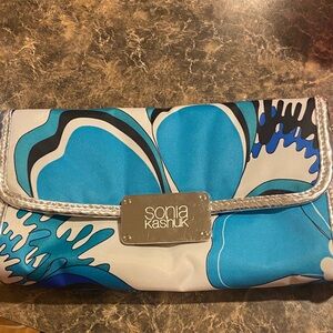 Sonia Kashuk Floral Blue and Silver Wristlet